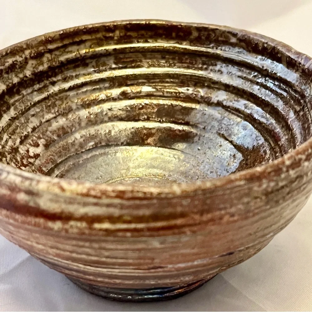 Studio Art Pottery Bowl, Brown Iridescent Glaze, Signed